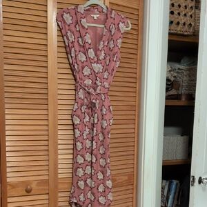 Floral Pink Sleeveless Dress With Adjustable Waist